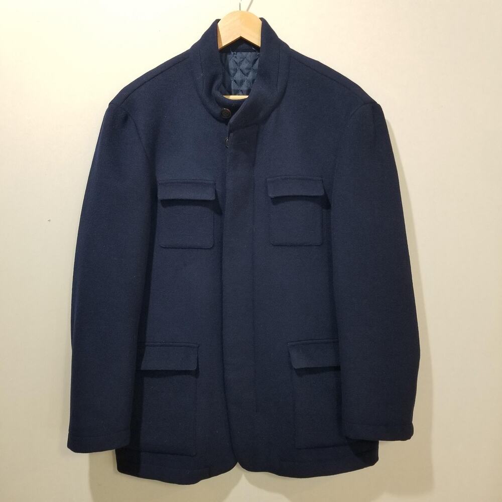Enzo Tovare Coat Mens 40 Blue Wool Pepe Military Zip Lined Stand Collar Winter